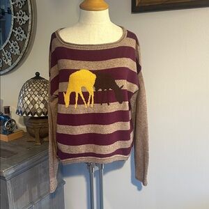 Anthropologie Yoon Deer Graphic Striped Sweater